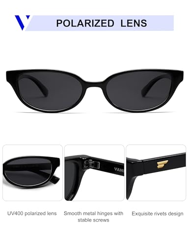 Image of VANLINKER Retro Semi Oval Polarized Sunglasses for Women Men Trendy Small 90s Style Vintage Narrow Rectangle Frame VL9833