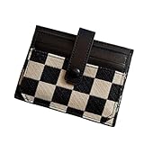 TURBOOST Cute Slim Card Holder Canvas Front Pocket Checkered Wallet, Small Credit Card Case for Women (Black)