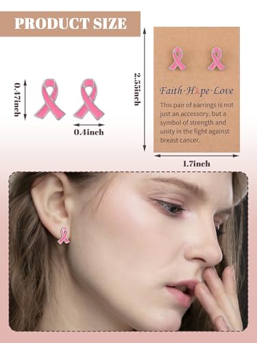 24 Pairs Pink Ribbon Stud Earrings Breast Cancer Awareness Earrings for Women with Motivational Jewelry Gift Set with Card for Breast Cancer Awareness Month Jewelry Supplies3