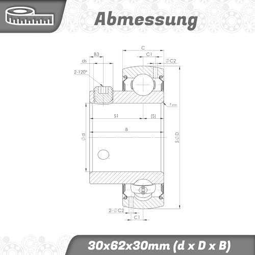 Parts and Parts Spannlager SB206 30x62x30mm, Radialkugellager mit Madenschrauben, Passt zu Gehäuselagern, Industrielles Stehlager, ideal für Landwirtschaft und Maschineneinsatz