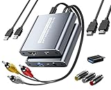 VHS to Digital Capture Card – USB Video Capture Card with HDMI Loop Out, RCA AV to USB for VCR/DVD/Hi8/PS2/Wii, 1080P 30fps Analog to Digital Converter, Effortless Record & Preview Old Videos on TV/PC