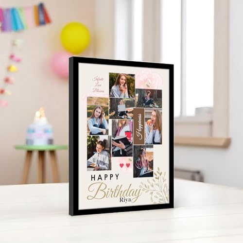 Image of Personalized Happy Birthday Wall Photo Print Collage with 8 Photo Upload Customized Photo Frame Gift For Mother, Father, Sister and Friends (Frame Size 13x18 inch