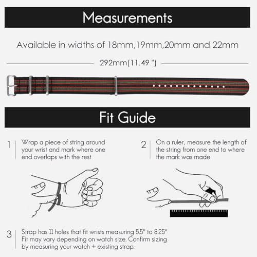 Image of TACTICAL FROG Nylon Watch Band 18mm 19 mm 20mm 22 mm 24 mm, Waterproof Military Watch Straps Replacement for Men Women, With Stainless Steel Buckle