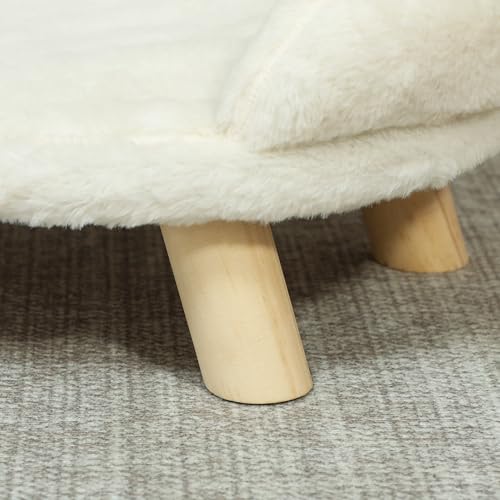 PawHut Katzensofa Hundesofa aus Plüsch Hundebett mit Rückenlehne, Holzbeine, Hundecouch mit weicher Polsterung für Katzen miniaturhunde Hunde 47 x 40 x 20 cm Cremeweiß