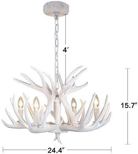 Lustre corne de cerf blanc suspension bougie E12 salle d'étude