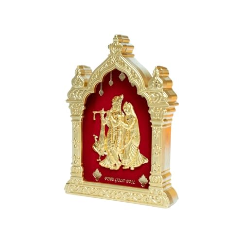 Image of EKA Temple Series Radha Krishna with Peacock Tabletop |Gold Foil Showpiece |Spiritual for Home Temple, Pooja Room & Office Decor |Ideal for Wedding & Housewarming Gift (9cm x 4cm x 11cm)