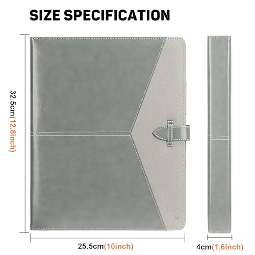 Toplive Padfolio 3 Ring Binder Organizer Business Portfolio Folder for Women, A4/ Letter Size PU Leather Portfolio Padfolio for Interview Conference Presentation, Grey - Thumbnail 3