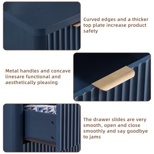 Image of LEYAOYAO Fluted 6 Drawers Dresser for Bedroom Set of 2, 42 inch Tall Modern Chest of Drawer with Metal Handle, Curved Profile Design,Wood Drawer Organizer for Bedroom, Living Room, Hallway,Blue