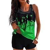 Bikinis Retro Sexy Trajes de baño Tankini de Dos Piezas para Mujer Camiseta sin Mangas a Rayas con Pantalones Cortos Trajes de baño con Control de Barriga Sexy Bañador Una Pieza
