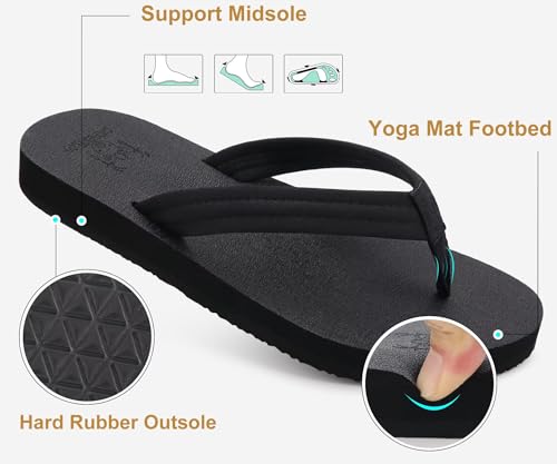 Image of KuaiLu Womens Arch Support Flip Flops Ladies Comfort Lightweight Soft Yoga Mat Cushion Walking Thong Sandals