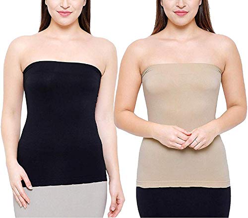 Image of Women's /Girl's Strapless Stretchable Long Bandeau Tube Top Camisole Free Size