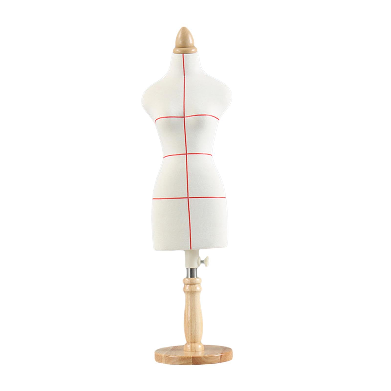 Miniatur Kleidungsform Weiblich Schneiderbüste Puppenmannequin Mini Dressform Körper mit Stabilem Holzfuß Zum Nähen für Puppenbekleidung Schaufenster, 46 cm mit Linie