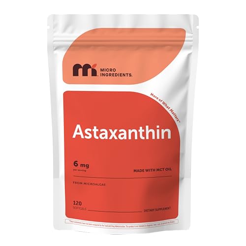 Micro Ingredients Astaxanthin 6mg with MCT Oil, 120 Softgels | Premium Astaxanthin Antioxidant Supplements* | Fresh Microalgae Source | Triple Strengt
