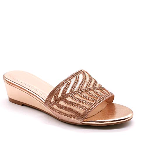 Angkorly - Damen Schuhe Schuh-Mule Sandalen - Step - Slip-on - orientalisch - Strass Diamant - Perforiert - Grillen Blockabsatz 5.5 cm - Champagner 3 H-9 T 41