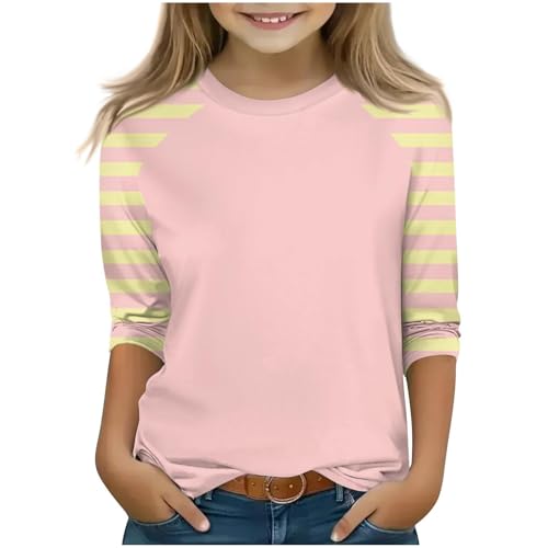 Girls Long Sleeve Raglan T-Shirts Kids Casual Striped Crewneck Patchwork Top Tops Basic Loose Tees for 4-15 Years