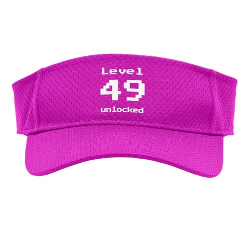 Level 49 Unlocked - Funny Pixel Video Game 49th Birthday Sport Sun Visor, Youth, One Size, Pink