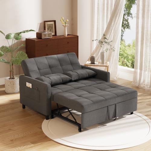 Sofá cama extraíble de dos plazas en madera maciza gris oscuro 133cm 3