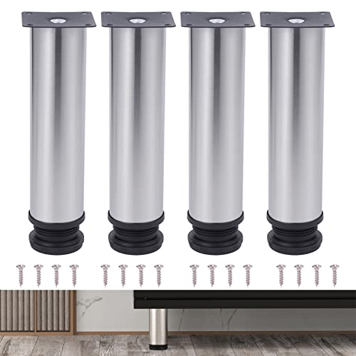 NAKUPENDA Gambe regolabili per mobili, 4 pezzi, gambe in acciaio inox, diametro 50 mm, per divano, tavolo, mobili (20 cm, argento)
