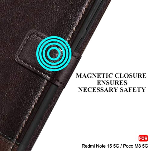 Image of TheGiftKart Flip Back Cover Case for Mi Redmi Note 15 / Note 15 SE /Poco M8 5G | Dual-Color Leather Finish | Inbuilt Stand & Pockets | Wallet Style Flip Back Case Cover (Faux Leather, Coffee & Brown)