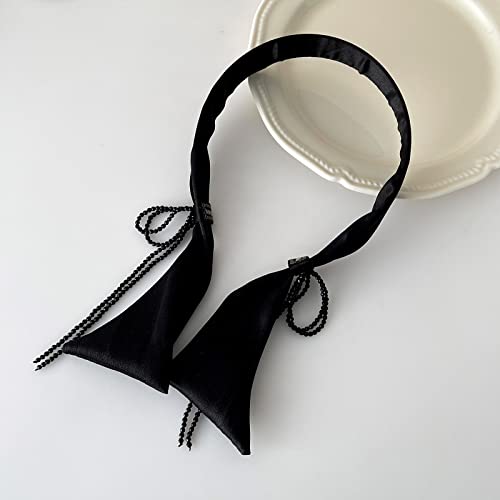 Frdtluthw Bow Tassel Headband, Solid Wide Plain Turban Anti-Slip Satin Hair Bands, Fashion Elastic Hair Accessories For Women Girls(Black) #TOP4