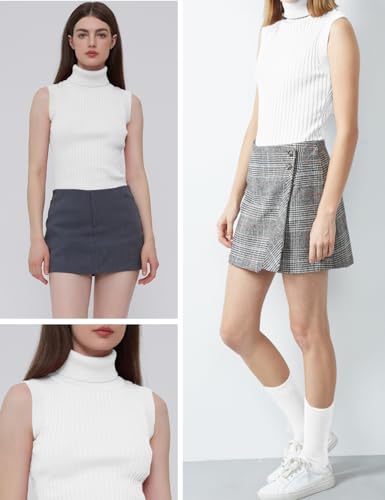 Image of v28 Women Sleeveless High Neck Turtleneck Stretchable Knit Sweater Top