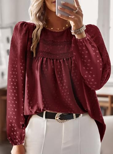 Image of Falechay Womens Tops Flowy Boho Dressy Casual Lace Cute Long Sleeve Shirts