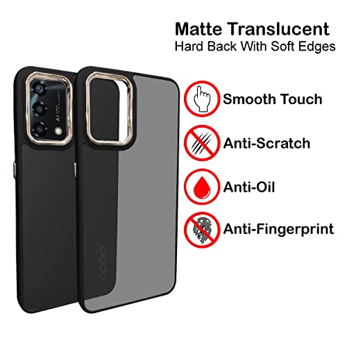 Image of A rtistque Frosted Translucent Back Cover Case for Oppo F19 / F19s | Electroplated Chrome Ring | Raised Camera Edges for Protection | Smooth Sides TPU - Black