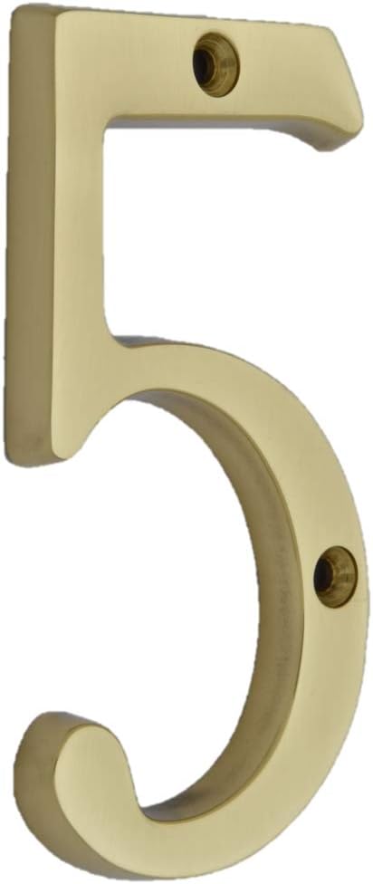 QCAA Traditional Heavy Solid Brass House Number 5, 4", Polished Brass Lacquered, 1 Pack, Made in Taiwan