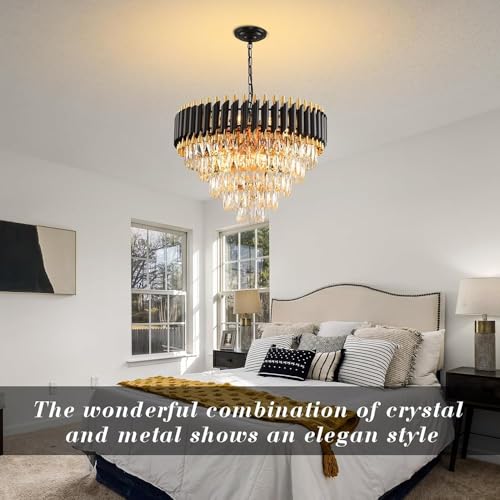 Image of Zingy Modern Ceiling Lamp 4-Tier Round Crystal Chandelier for Living Room | Modern Ceiling Light Jhumar for Hall for Home Decoration + 3 Color LED Light (Black Gold, 500MM) R