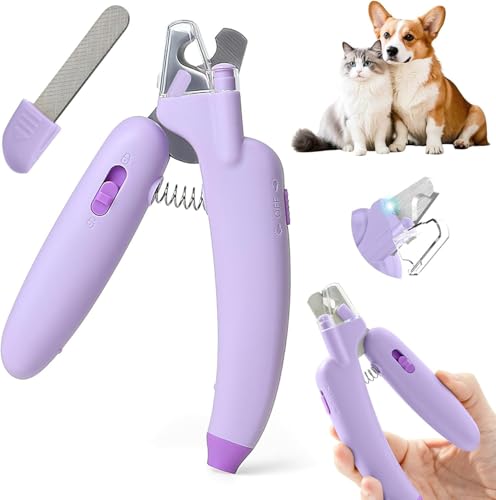 Neakarfer【 2025年モデルアップグレード版】 電動爪トリマー ペット 犬 猫の爪切り 犬 つめきり 小中大型犬用爪切り LEDライト 初心者でも簡単に操作できる ステンレス刃先 握りやすい 収納ケースあり (パープル)