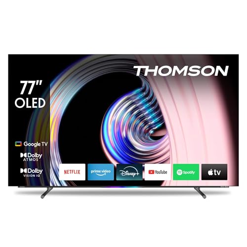 THOMSON 77 Zoll (195cm) OLED 4K UHD Smart Google TV, Wi-Fi, Dolby Vision IQ, Dolby Atmos, HDR10, Bluetooth 5.1, Triple-Tuner (Kabel/Satellit/Antenne), HDMI, CI+, A+ Panel - 77OG8S24