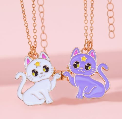 Best Friend Necklace Gifts Friendship Necklace Matching Magnetic Cat BFF Necklace for 2 Girls2