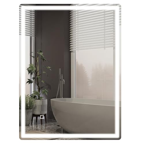 HOMCOM Badspiegel, Dimmbar Badezimmerspiegel, 80 x 60 cm Lichtspiegel mit Touchschalter, Memory-Funktion, beschlagfreier Wandspiegel, Wasserdicht