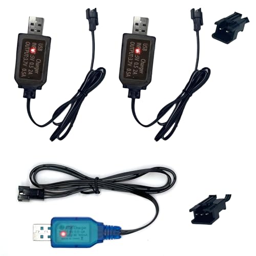 2-in-1 USB Battery Charger Cable Set - Includes 3.7V SM-2P and 7.4V XH-3P Connectors for RC Cars...