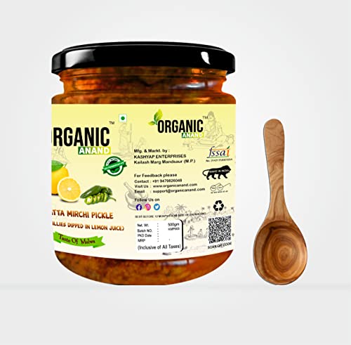 Image of Organic Anand Homemade Natural Green Chilli Pickle 500 Gram Hari Mirchi Ka Achar Dipped in Lemon Juice Khatta Spicy No preservative