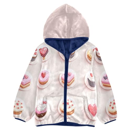Round Cake Girls Fleece Jacket Girls Fall Jacket Girls Zip Up Hoodie Girls Sherpa Jacket 2-10T