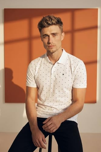 Image of Louis Philippe Men's Regular Fit Light Weight & Breathable Classic Sophisticated Texture Print Half Sleeve Cotton Polo Tshirt