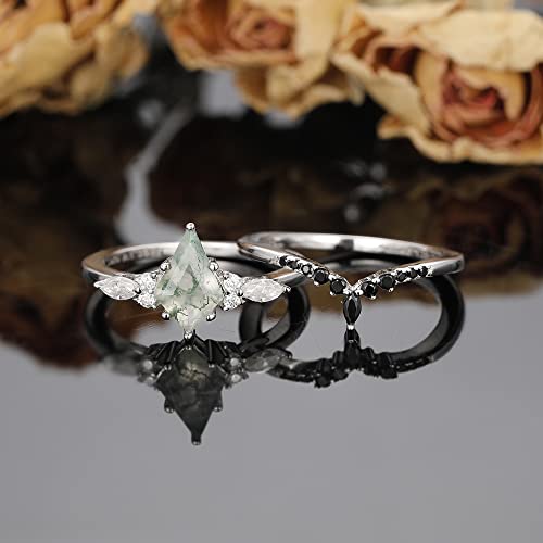 Moss Aagte Bridal Wedding Rings Sets for Women 925 Sterling Silver Plated Platinum Green Gemstone 1.30CT/1.50CT Engagement Promise Rings for Her Size 4-92