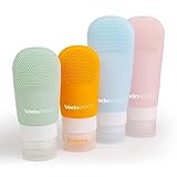 vadoworld, Travel Size Bottles set, Toiletries Containers, TSA approved, 3.2oz and 2.0oz, Leak Proof Squeezable Silicone Tubes, Easy Refillable, Custom Labels for Shampoo Conditioner, 4 pack