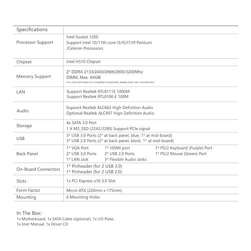 Image of Ant Value H510MAD4-N mATX Gaming Motherboard LGA-1200 Support Intel 10th and 11th Core i3 /i5 /i7 /i9, Pentium Celeron Processor DDR4, USB 3.0 Ports, HDMI Port