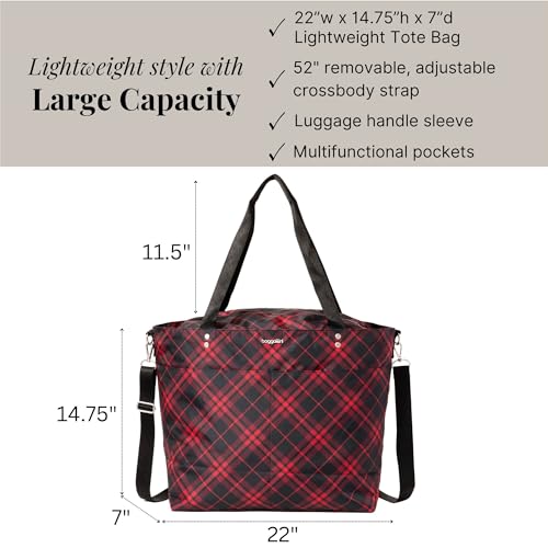 Image of Baggallini Carryall Tote - Lightweight Nylon Zipper Top Weekender Travel Beach Bag w /Luggage Sleeve