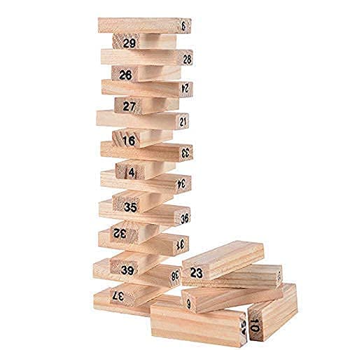 Wooden Building Blocks Puzzle 54 Pcs Challenging 4pcs Dice Wooden Stacking Game Maths,Tumbling Tower 54 Pcs with 4 Dices Game for Adults and Kids (Jenga Small)