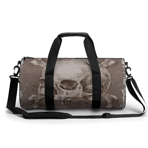 Sac de sport gym crâne de pirate gris 45x23x23cm duffel bag polyvalent