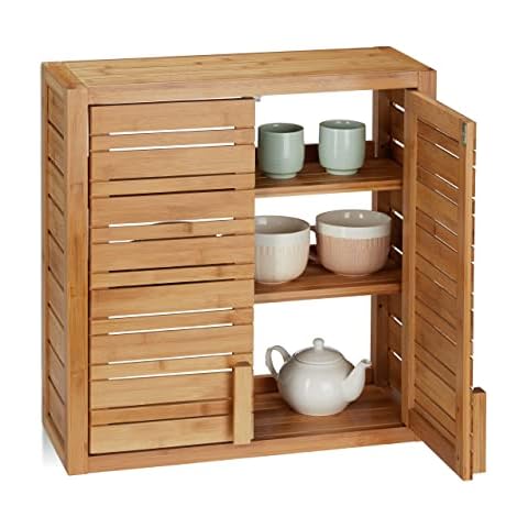 Relaxdays Bamboo Wall Shelf with Doors Cover