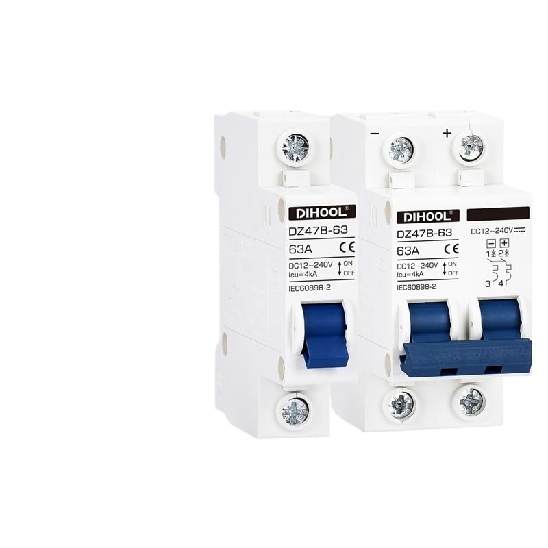 Magnetotermico 16a Mini disyuntor de batería MCB, 12V, 24V, 48V, 72V, 16A, 25A, 32A, 63A, 100A, 125A, PV, protección positiva y negativa, interruptor de aire Magnetotermico (Size : 2P DC12-240V, Col