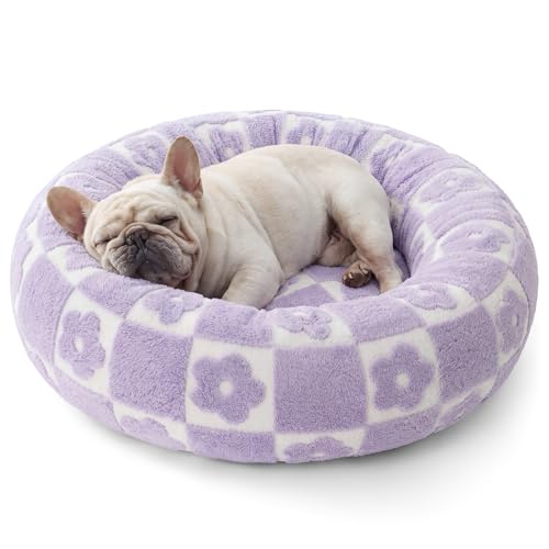 Image of LE SURE Shown on TV Donut Dog Bed Medium - Round Cat Beds Indoor as Bed Gift for Calming with Washable Cover, Cute Home Decor Bed with Jacquard Shaggy Plush & Anti Slip Bottom, 30 Inch, Flower Checks