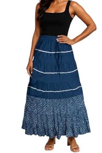 Image of Premium Long Skirt | Stylish Long Crushed Cotton & Unique Prints | Floor Length Skirt for Women | Elastic Waist Premium Maxi Skirt - Comfortable Casual Wear