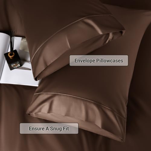 Image of Shilucheng 4 Piece King Sheet Sets, Cooling Sheets, Blend Rayon Derived from Bamboo, Deep Pocket Up to 16 inch, Breathable & Soft Bed Sheets, Hotel Silky Bedding Set, Brown