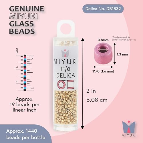 Miyuki Delica Seed Beads – Size 11/0 (1.6 mm), DB1832, Duracoat Galvanized Gold, 7.2 g, Approx. 1440 Beads, Made in Japan