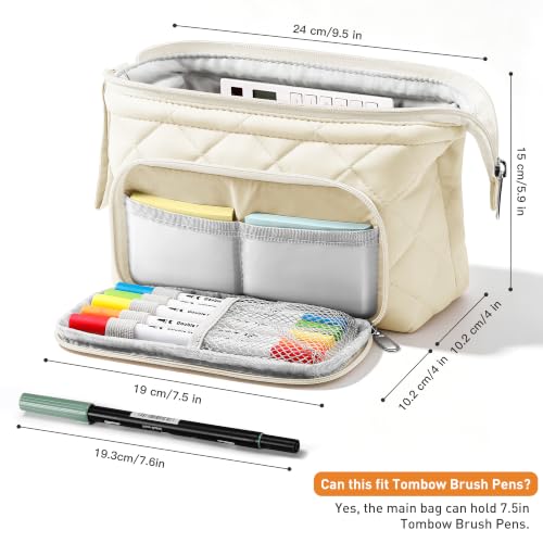 Image of Zannaki Soft Quilted Large Pencil Pouch Organizer with Wide Opening for Boys Girls Teens - Extra Big Capacity Pen Pencil Bag with Zipper, Portable Pencil Case Box for School, College, Cosmetic Gift